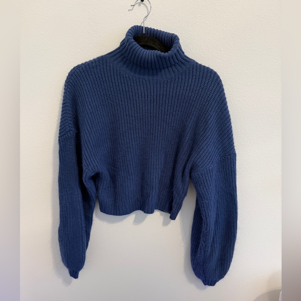 Blue Cropped Turtleneck Sweater - Women's Cowl & Turtlenecks